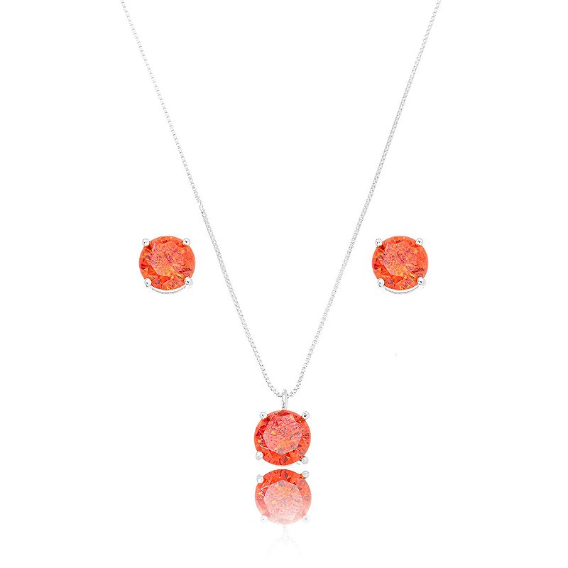Conjunto Redondo Vermelho Ródio Branco
