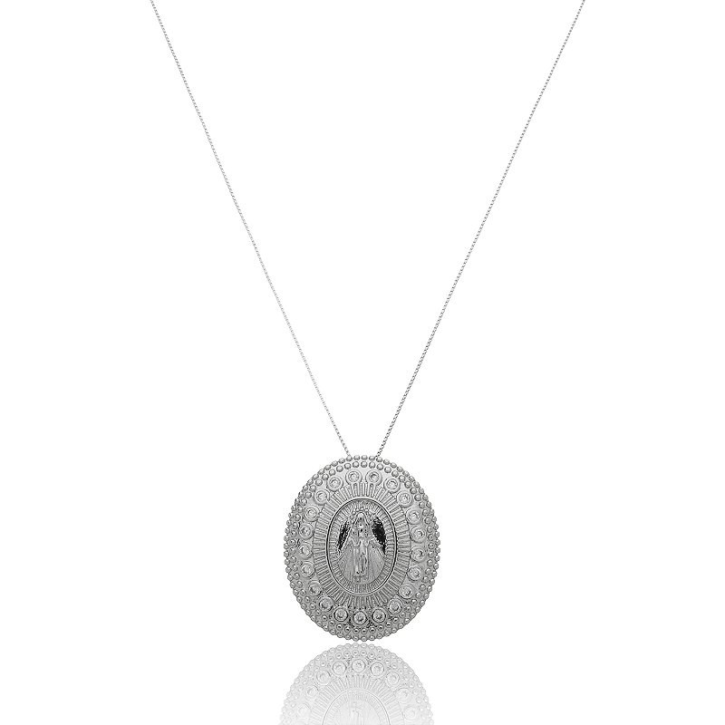 Colar Medalhão Nossa Senhora Banho Ródio Branco