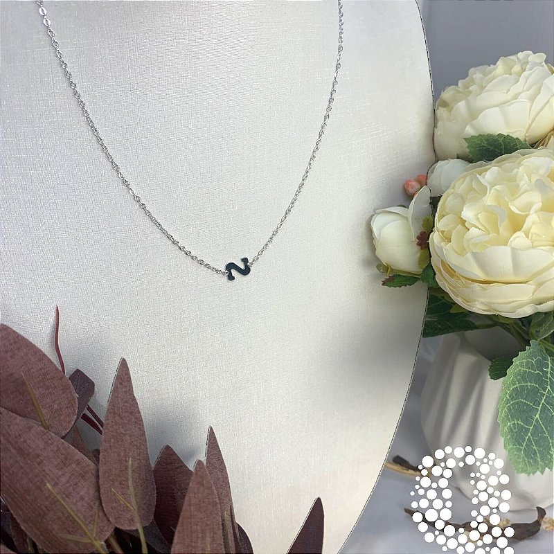 Colar Letra S Liso Ouro Branco