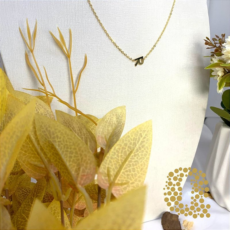 Colar Letra R Liso Dourado