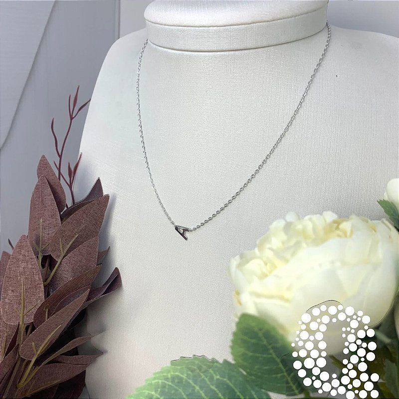 Colar Letra A Liso Ouro Branco