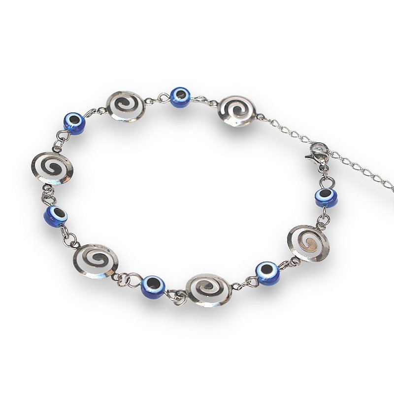 Pulseira Caracol com Olho Grego em Aço Inox