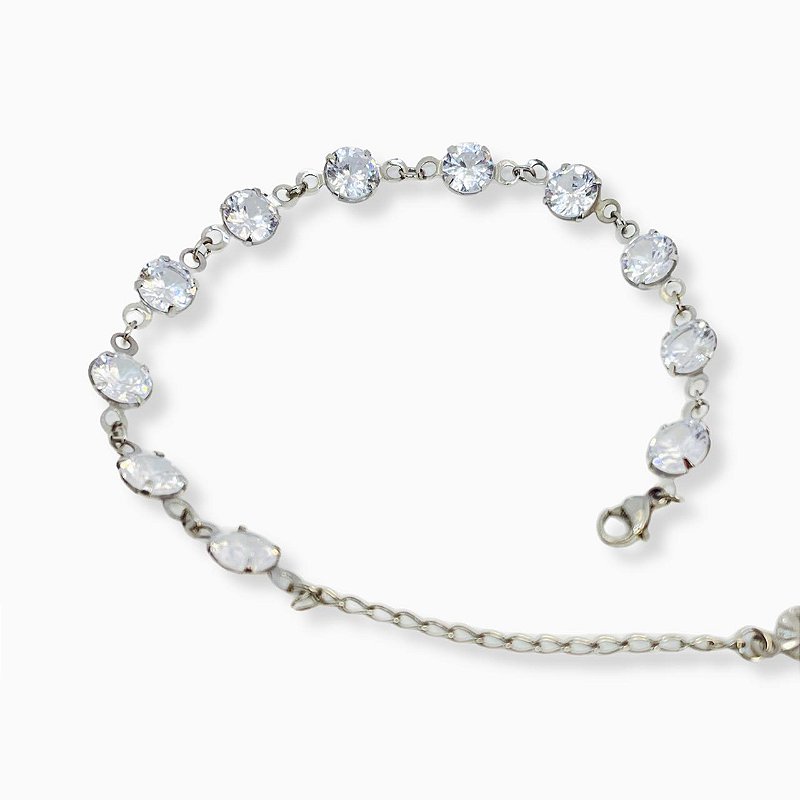 Pulseira Rafaela com Zircônia Branca em Aço Inox