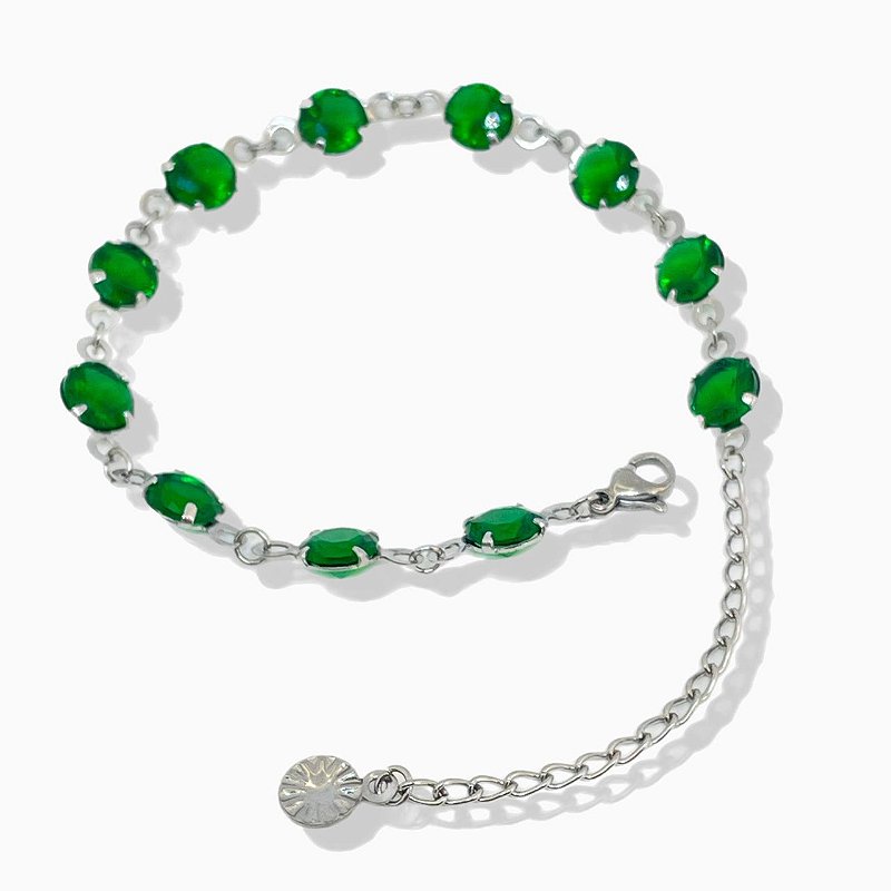 Pulseira Rafaela com Zircônia Verde em Aço Inox