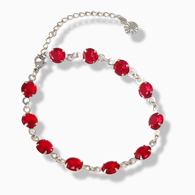Pulseira Rafaela com Zircônia Vermelho em Aço Inox