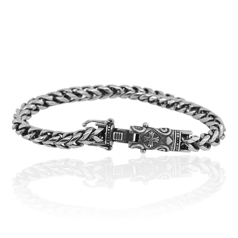 Pulseira com Fecho Design em Cruz em Aço Inox Envelhecido