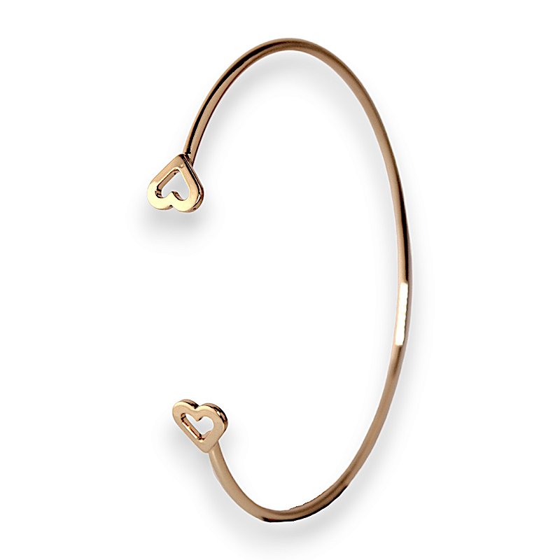 Bracelete Liso Regulável Coração Vazado Banho Ouro 18K