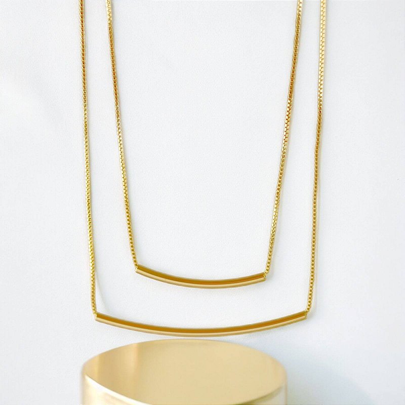Colar Duplo Liso Banho Ouro 18k