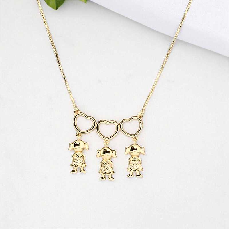 Colar 3 Meninas com Zircônia Banho Ouro 18k