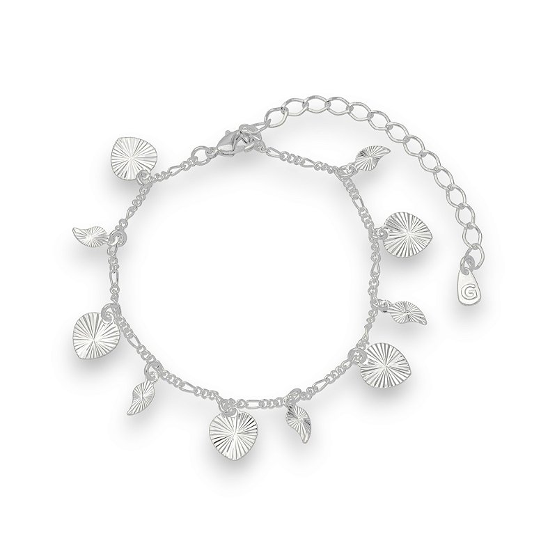 Pulseira Lisa Detalhada Banho Ródio Branco