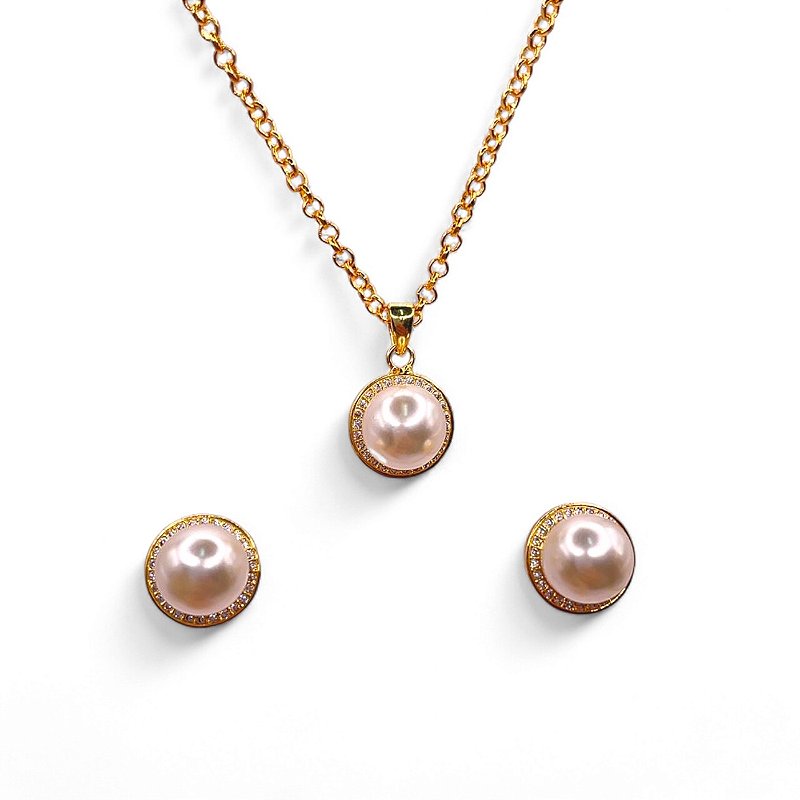 Conjunto Pérola Cravejado com Zircônias Folheado Ouro 18k