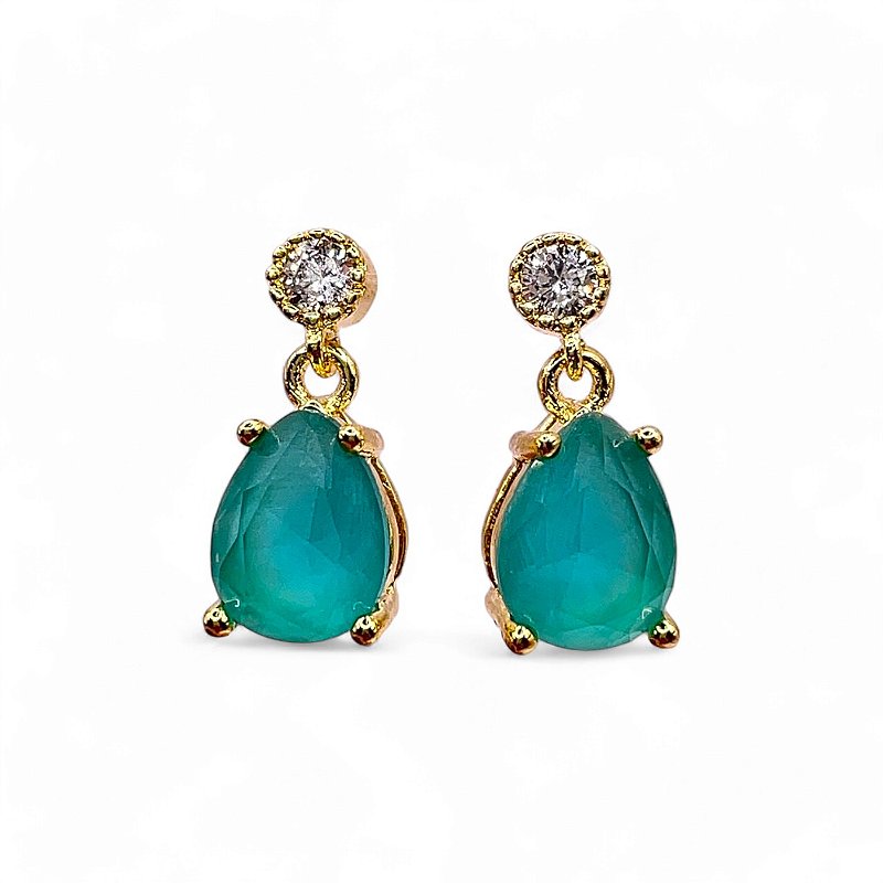 Brinco Gota Turmalina com Zircônia Folheado Ouro 18k