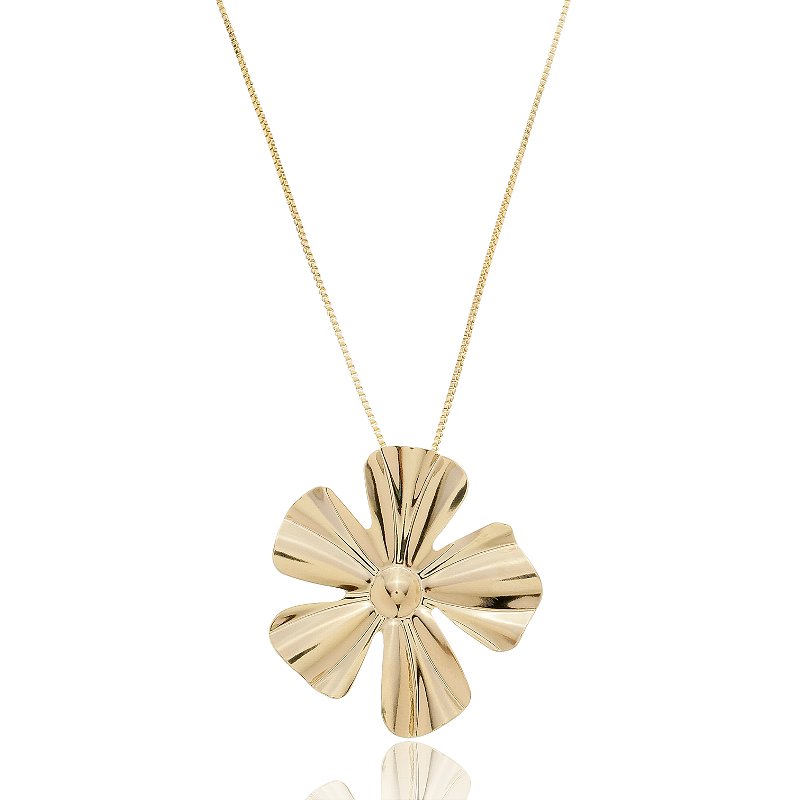Colar Flor Grande Banho Ouro 18k