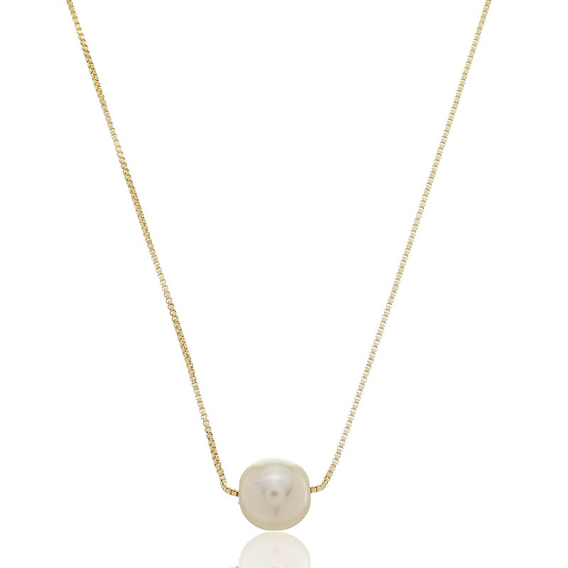 Colar Pérola Longo Banho Ouro 18k