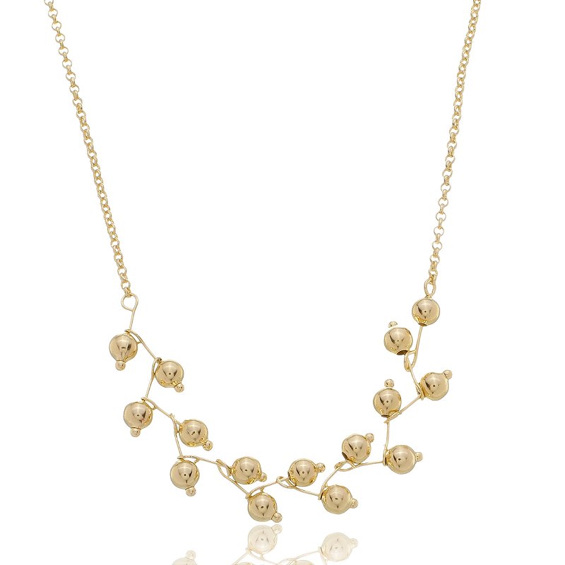 Colar Esferas em ZigZag Banho Ouro 18k