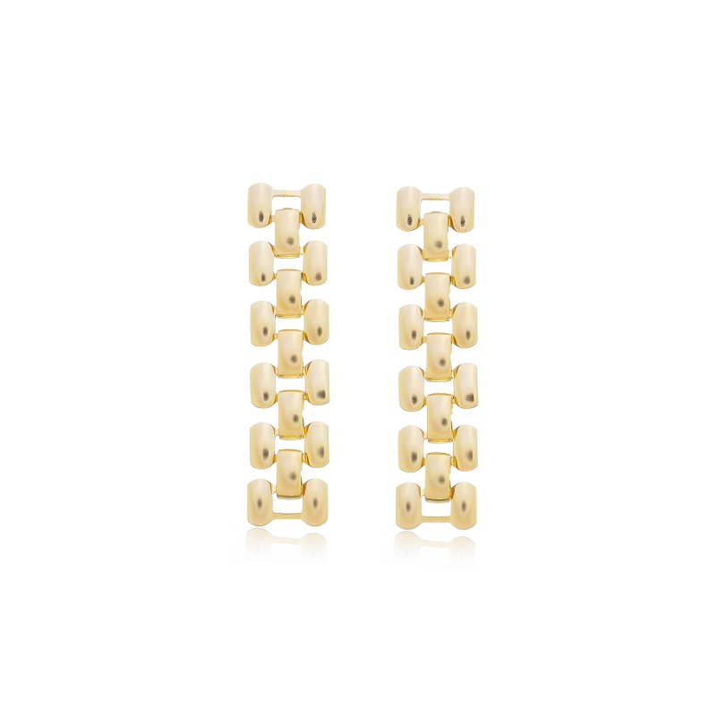 Brinco Elos Quadriculados Banho Ouro 18k