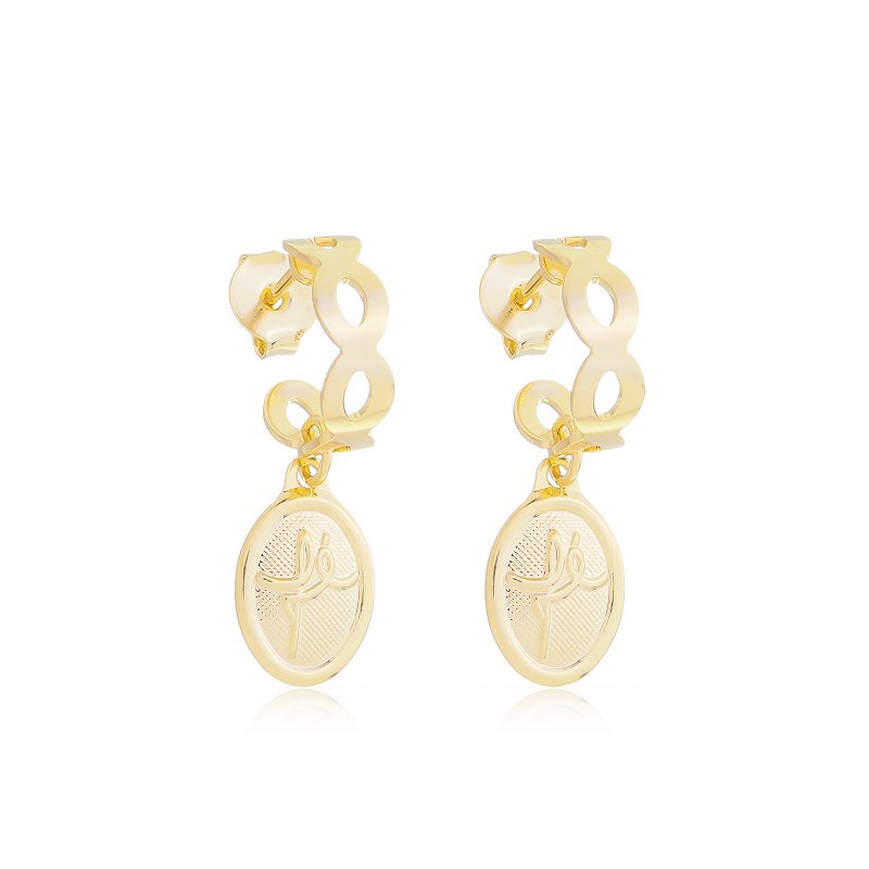 Brinco Argola Medalinha Fé Banho Ouro 18k