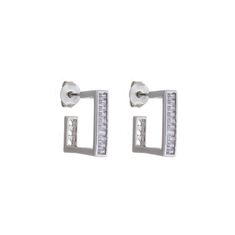 Brinco Argola Quadrada Com Zircônias Banho Ródio Branco