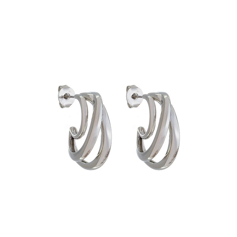 Brinco Argola Lua Tripla Banho Ródio Branco