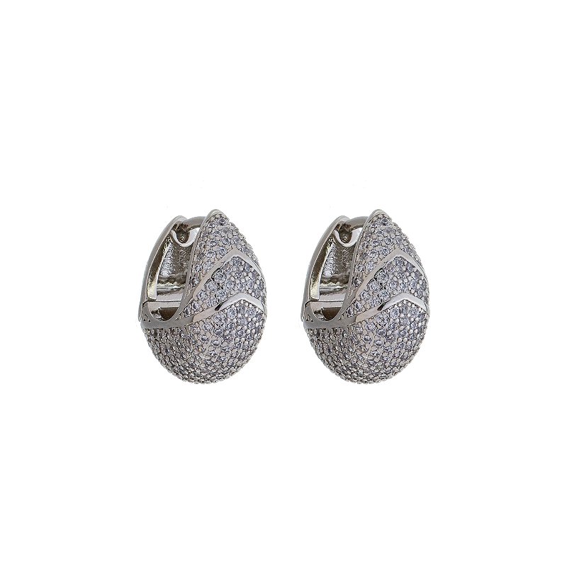 Brinco Argola Glamur Cravejado Com Zircônias Banho  Rodio branco