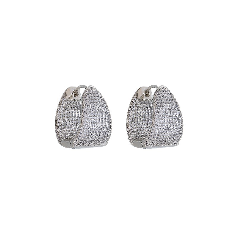 Brinco Argola Lux Cravejada com Zircônia Banho Ródio Branco