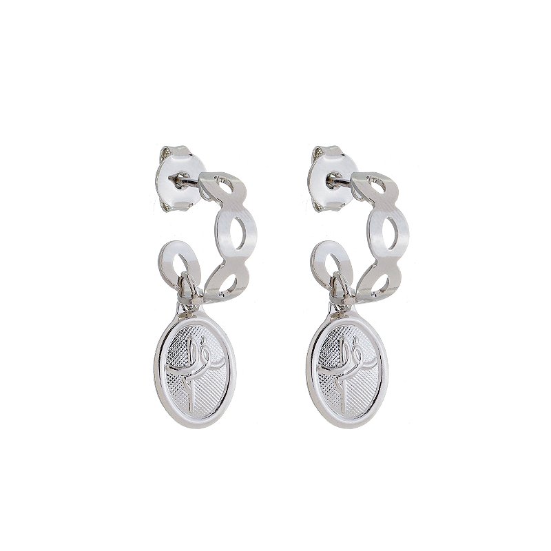 Brinco Argola Medalinha Fé Banho Ródio Branco