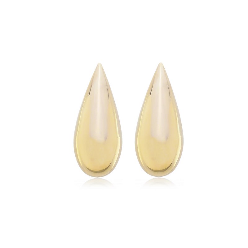 Brinco Gota Lisa Grande Banho Ouro 18k