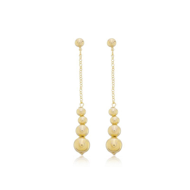 Brinco Pêndulo de Esferas Banho Ouro 18k