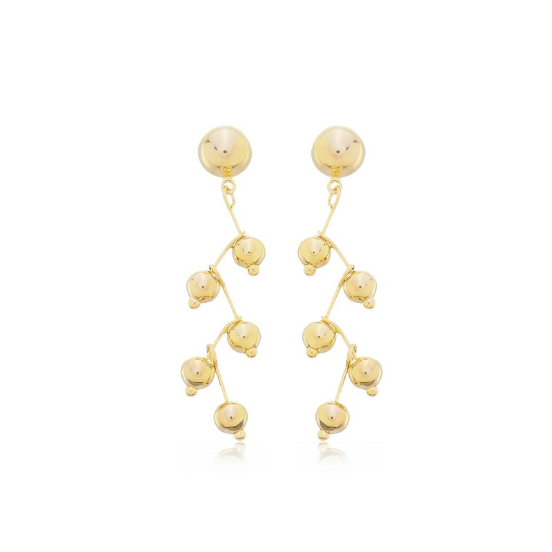 Brinco Esferas ZigZag Banho Ouro 18k