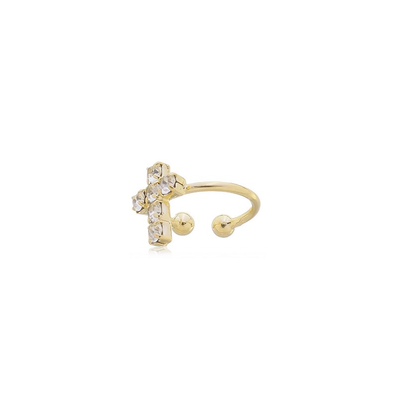 Piercing Fake Cruz Cravejada com Zircônias Banho Ouro 18k