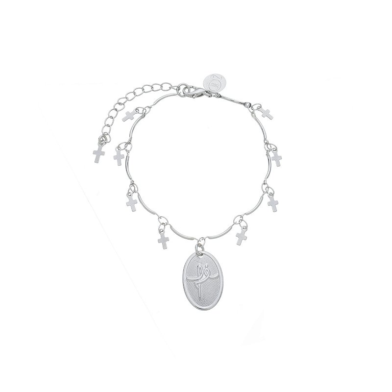 Pulseira Medalha Fé Banho Ródio Branco