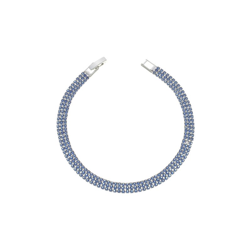 Pulseira Cravejada com Zircônias Azul Banho Ródio Branco