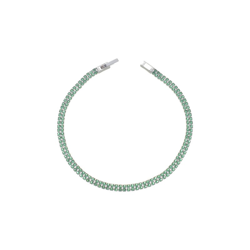 Pulseira Fina Cravejada com Zircônia Verde Banho Ródio Branco