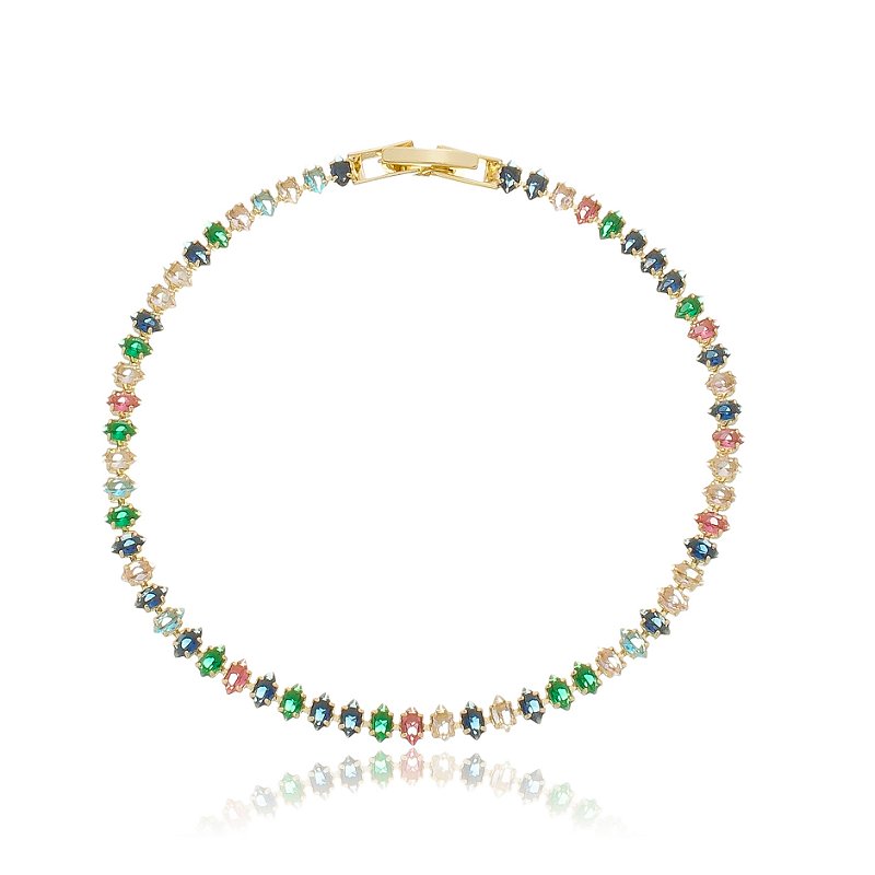 Pulseira Cravejada Com Zircônias Multicor Banho Ouro 18k