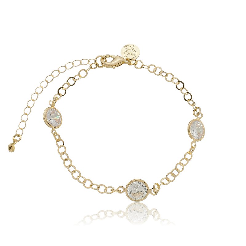 Pulseira Cristal Branco Banho Ouro 18k