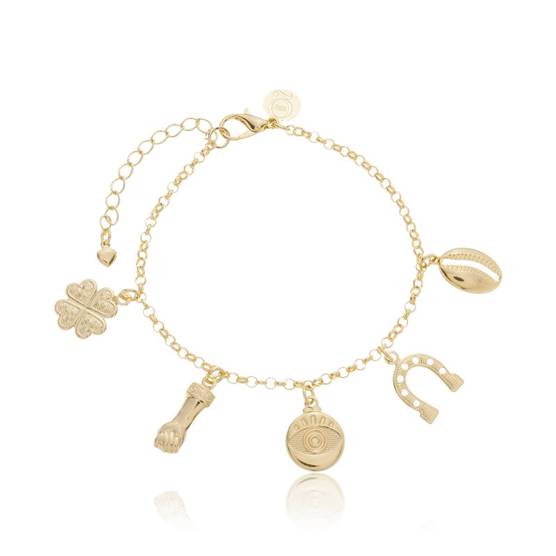 Pulseira Amuletos da Sorte Banho Ouro 18k