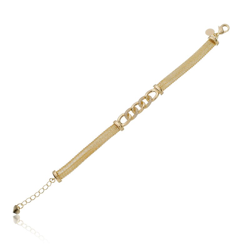 Pulseira Snake Cravejada Com Zircônias Banho Ouro 18k