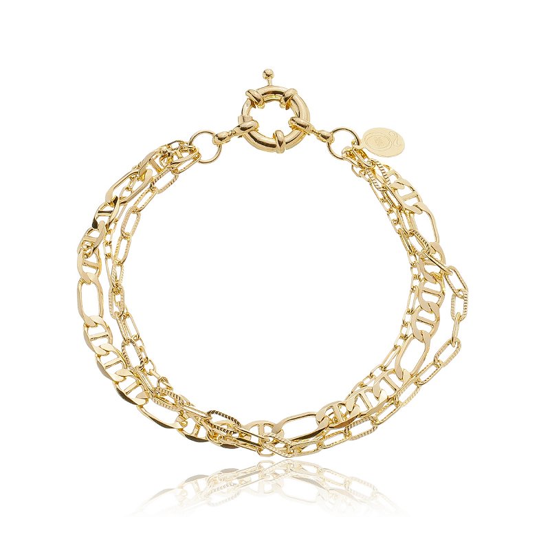 Pulseira Tripla Elos Piastrines Banho Ouro 18k