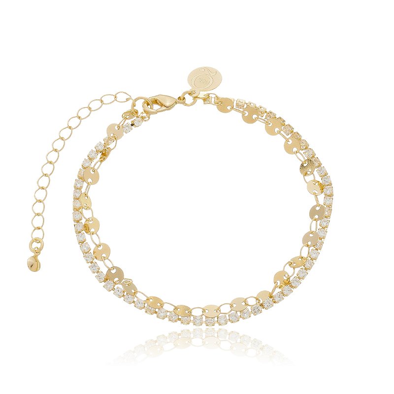 Pulseira Dupla Cravejada com Zircônias Banho Ouro 18k