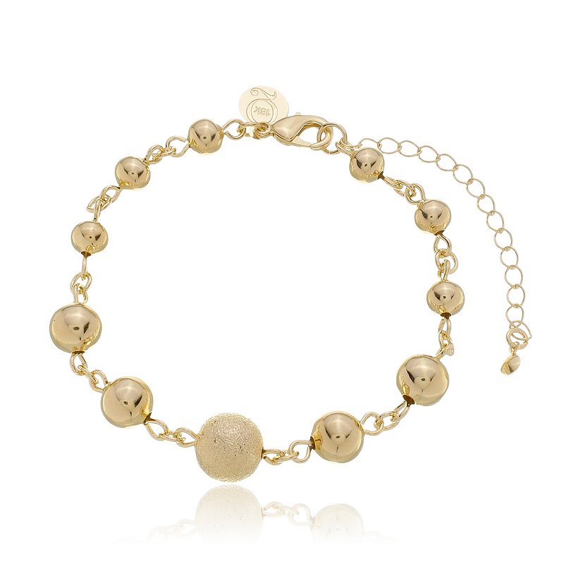 Pulseira Bolinhas Com Esfera Diamantada Banho Ouro 18k