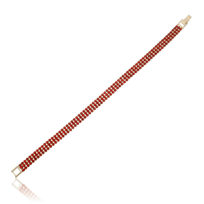 Pulseira Cravejada com Zircônias Vermelhas Banho Ouro 18k