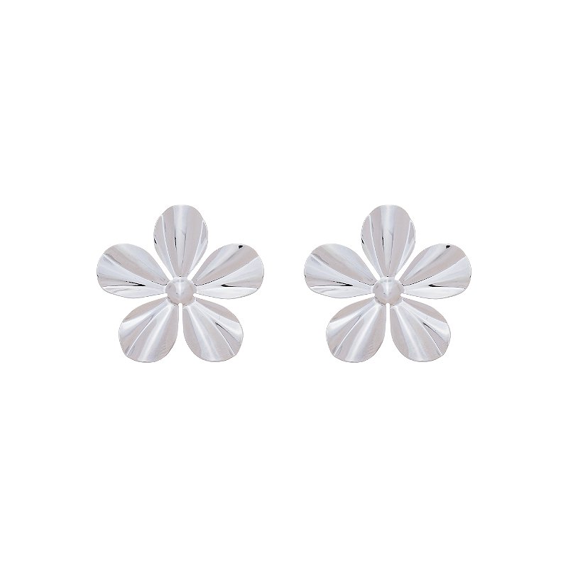 Brinco Flor Grande Banho Ródio Branco