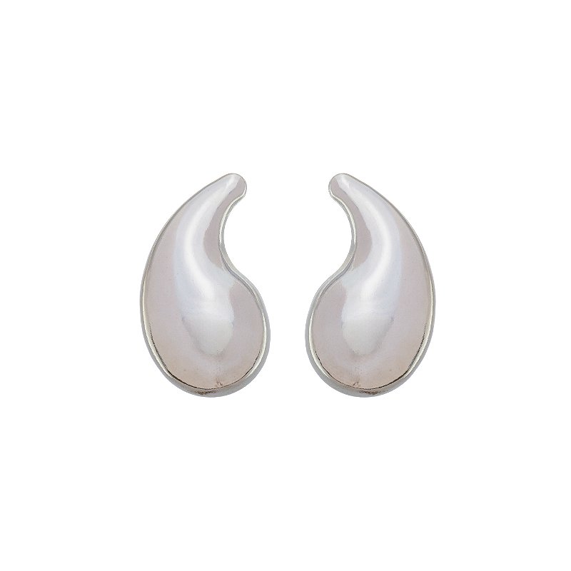 Brinco Gota Orgânica Banho Ródio Branco