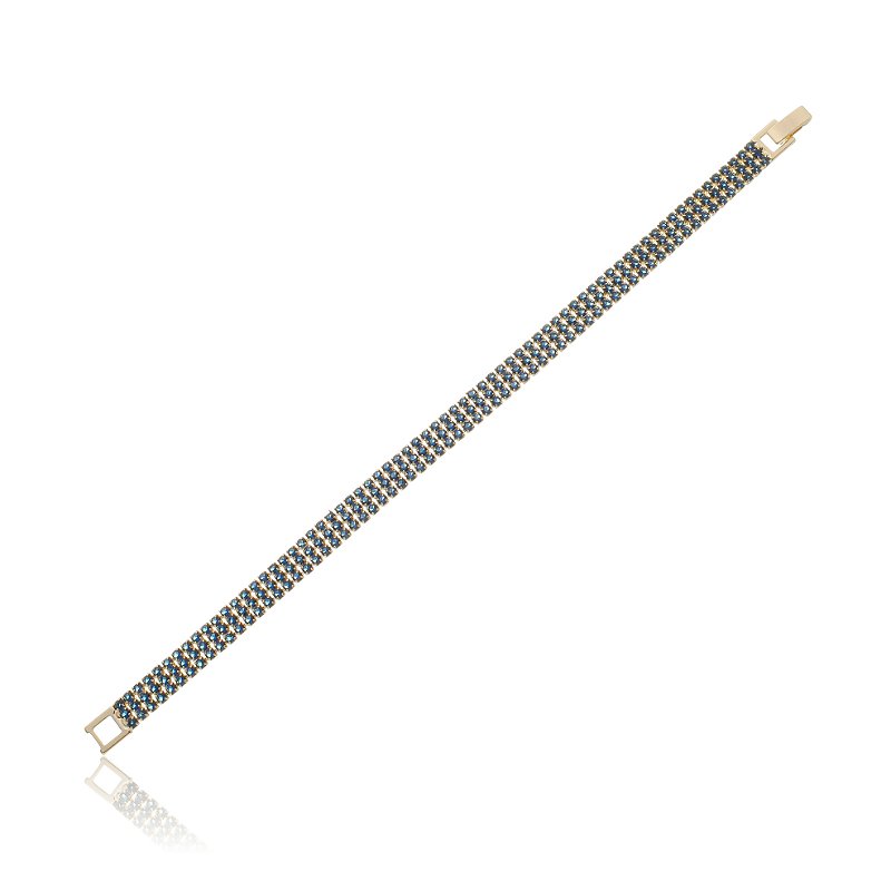 Pulseira Cravejada com Zircônias Azul Escuro Banho Ouro 18k