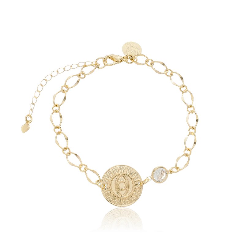 Pulseira Medalha Olho Grego com Cristal Banho Ouro 18k