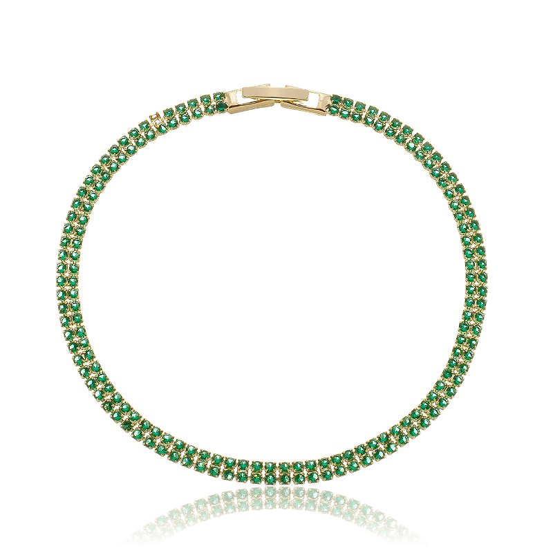 Pulseira Fina Cravejada com Zircônias Verdes Banho Ouro 18k