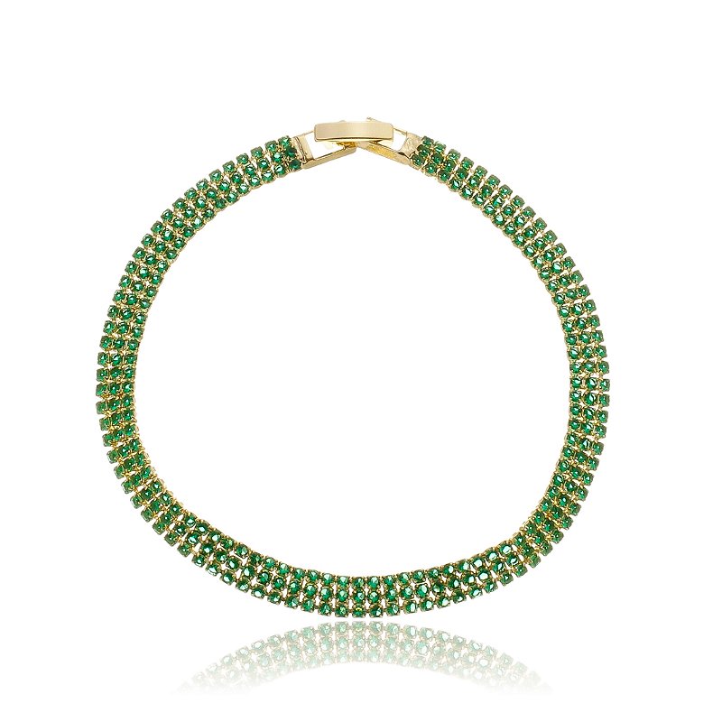 Pulseira Cravejada com Zircônias Verdes Banho Ouro 18k