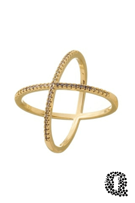 Anel X Cravejado com Zircônias Multicor Banho Ouro 18k