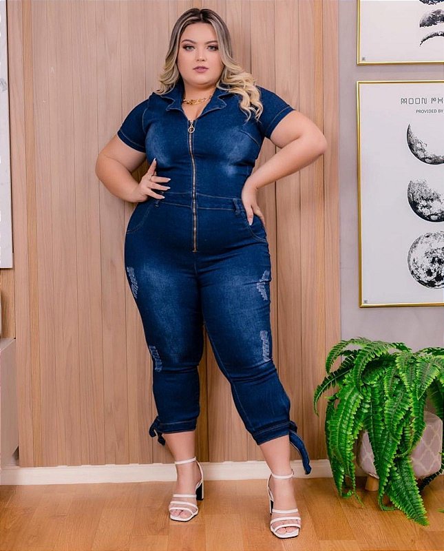 Macacão jeans hot sale plus size longo