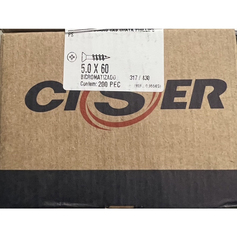 Parafuso Ciser 5,0x60 Chipboard Cabeça Chata Phillips Caixa com
